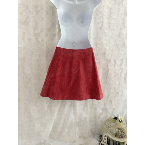 Vintage 90s genuine suede hot pink mini skirt button front size 7 8 A Line NWT - Picture 5 of 7